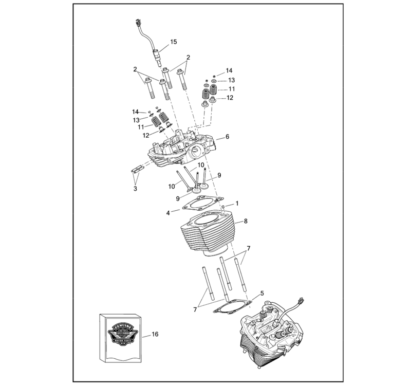 Exploded view drawing of a Haley Davidson motorcycle part